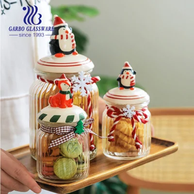 Série de natal tampa fofa e jarra de presente decorações jarra de armazenamento de vidro potes de chocolate para alimentos utensílios de cozinha adoráveis
